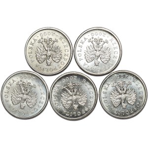 Zestaw 20 groszy 2000, ODWROTKI, 5 szt.