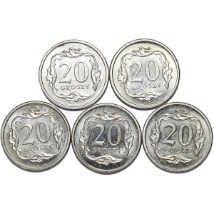 Zestaw 20 groszy 2000, ODWROTKI, 5 szt.