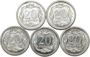 Zestaw 20 groszy 2000, ODWROTKI, 5 szt.