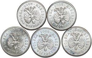 Zestaw 10 groszy 2005, ODWROTKI, 5 szt.