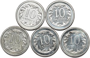 Zestaw 10 groszy 2005, ODWROTKI, 5 szt.