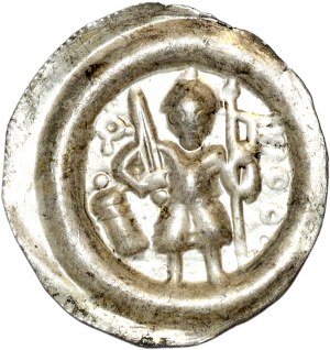Leszek the White, (1202-1227) brakteat of Kraków, prince in armor with sword and pennant