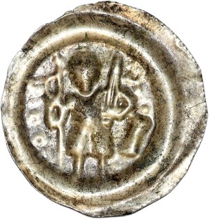 Leszek the White, (1202-1227) brakteat of Kraków, prince in armor with sword and pennant
