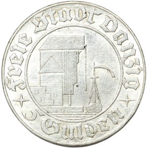 Wolne Miasto Gdańsk, 5 guldenów 1932, Żuraw