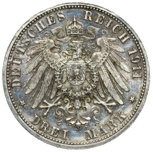 Germany, Württemberg, 3 marks 1911, Silver Wedding HIGH BAR