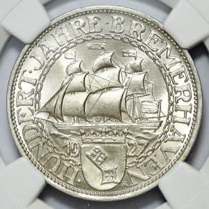 Germany, Weimar Republic, 3 Marks 1927 A, 100th Anniversary of the Port of Bremen, Berlin