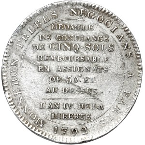 Francja, AR 5 sols au serment, 1792, Monneron frères, SREBRO