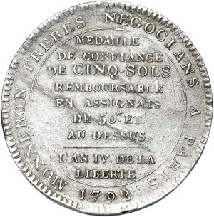 France, AR 5 sols au serment, 1792, Monneron frères, SILVER