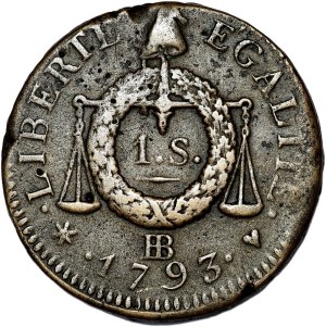France, Sol à la balance FRANÇAISE, 1793 BB, Strasbourg