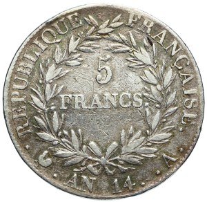 France, Napoleon Bonaparte, 5 francs (AN 14) 1805 A, Paris
