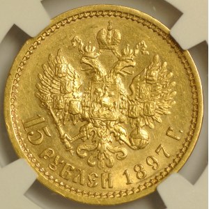 Rosja, Mikołaj II, 15 rubli 1897 AT, Petersburg