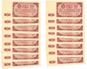Zestaw, 5 złotych 1948, Traktor, seria BK, 16 szt.