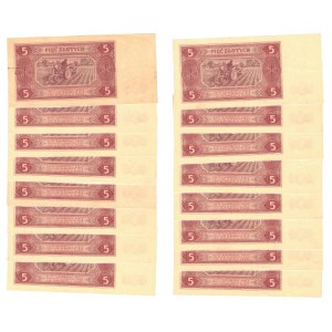 Zestaw, 5 złotych 1948, Traktor, seria BK, 16 szt.