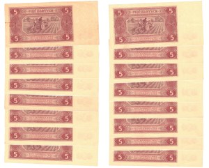 Zestaw, 5 złotych 1948, Traktor, seria BK, 16 szt.