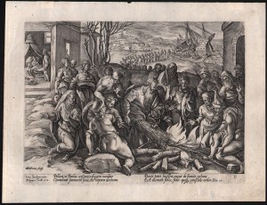 Hendrik Goltzius (1558 - 1617), St. Paul bitten by a viper, after Giovanni Stradano