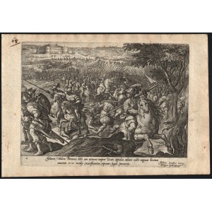 Hendrik Goltzius (1558 - 1617), Johannes Medices Parmensi bello..., after Giovanni Stradano