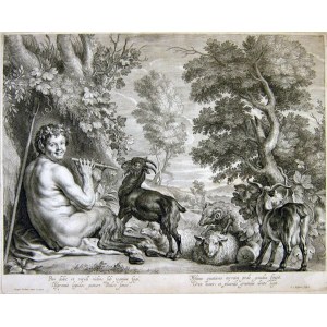 Boëtius Adamsz. Bolswert (1580 - 1633), Pan playing the flute, after Jacob Jordaens