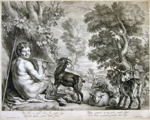 Boëtius Adamsz. Bolswert (1580 - 1633), Pan playing the flute, after Jacob Jordaens