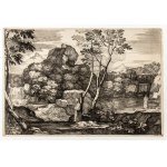 Sébastien Bourdon (1616 - 1671), Landscape with the Good Samaritan | Landscape with shepherd, sheep and dog