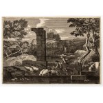 Sébastien Bourdon (1616 - 1671), Landscape with the Good Samaritan | Landscape with shepherd, sheep and dog