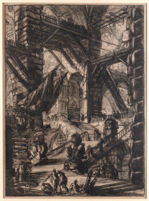 Giovanni Battista Piranesi (Mogliano Veneto 1720 - Venezia 1778), Staircase with trophies and two flags, from the series 