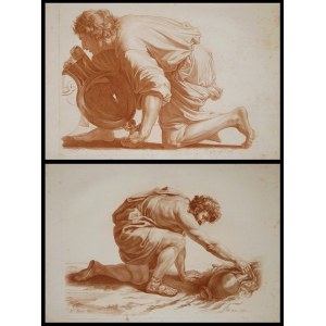 Antoine Carrée - Marie Adelaide Louise Duclos (fl. 1780, fl. 1793), Man collecting water with a jug | Young man with a jug