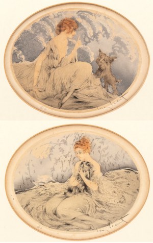 Louis Icart (1888 - 1950), Girl with a Miniature Schnauzer | Girl with a Schitzu