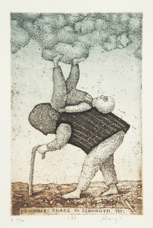 Stasys Eidrigevicius (ur. 1949 Mediniškiai/Litwa), Ex Libris Claes G. Lindroth, 1985