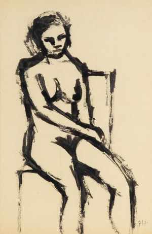 Józef Hałas (1927 Nowy Sącz - 2015 Wrocław), Akt na krześle, lata 50. XX w.