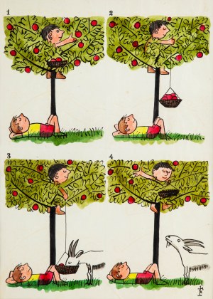 Jerzy Flisak (1930 Warszawa - 2008 tamże), Koza - łobuz, projekt ilustracji do pisma dziecięcego, lata 70/80 XX w.