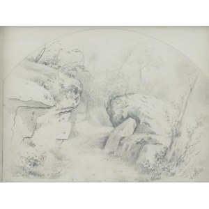 ARTUR GROTTGER (1837-1867), Pejzaż ze skałami i lasem, 1860