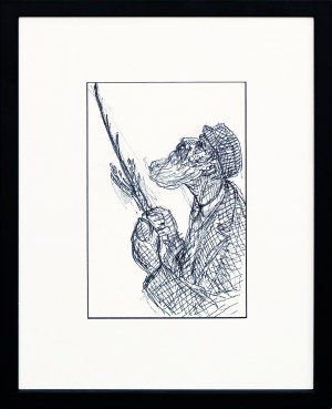 Chaim GOLDBERG (1917 - 2004), Żyd z gałązką na rynku w Kazimierzu Dolnym