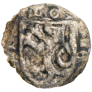 Śląsk, Księstwo Opawskie, król Jerzy (1460-71) i Wiktoryn z Podiebrad (1465-85), halerz, men. Opawa