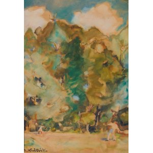 ZBIGNIEW KRAŚNIK, LANDSCAPE WITH A COUPLE PLAYING BADMINTON