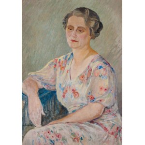 Ignacy PIEŃKOWSKI, PORTRET KOBIETY W SUKNI W KWIATY