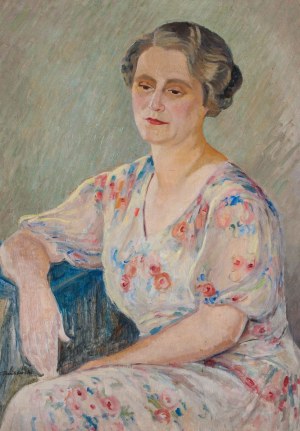 Ignacy PIEŃKOWSKI, PORTRET KOBIETY W SUKNI W KWIATY