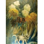 Grzegorz POLAK,MARTWA NATURA Z CHRYZANTEMAMI I BIAŁYM KOTKIEM, 1925