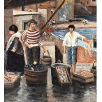 SCUOLA NAPOLETANA, View of the Neapolitan coast in Posillipo with fishermen