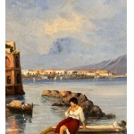 SCUOLA NAPOLETANA, View of the Neapolitan coast in Posillipo with fishermen