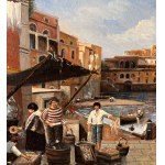 SCUOLA NAPOLETANA, View of the Neapolitan coast in Posillipo with fishermen