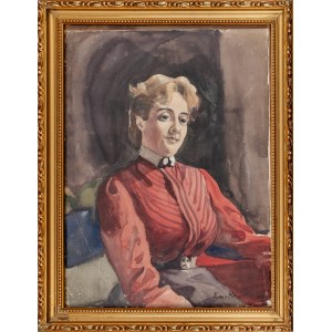 Emilia Knausówna, Portrait of a woman in a red dress, first half of the 20th century.