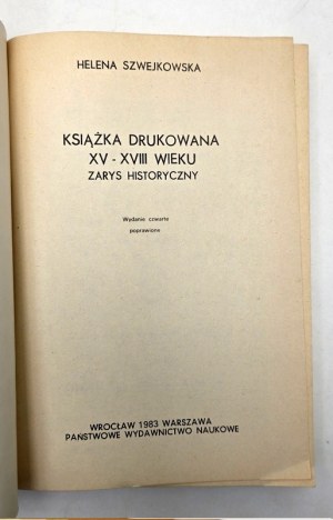 Szwejkowa H. - Printed book XV - XVIII century - Wroclaw 1983