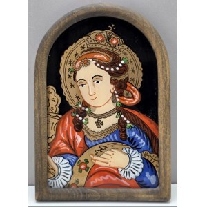 Svatá Barbora - skleněný obraz - Cepelia 1960