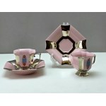 Para srebrzonych filiżanek do mokki - różowa porcelana - tête-à-tête lata 70te