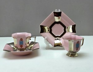 Pair of silver-plated mocha cups - pink porcelain - tête-à-tête 1970s