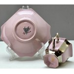 Para srebrzonych filiżanek do mokki - różowa porcelana - tête-à-tête lata 70te