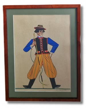 STRYJEŃSKA Zofia, STRÓJ MŁODEGO CHŁOPA Z ŁOWICKIEGO Z teki: Polish peasants costumes Nicea 1939