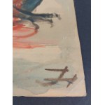Aquarelle, chevalier avec un coup de pied tuant un dragon