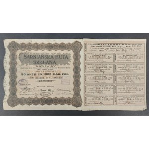 Blanket of 50 Shares at 1000 Mar. Pol., 1921, Sarnia Glassworks Joint Stock Company, Board of Directors in Warsaw