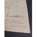 Świadectwo, Państwowe Zakłady Inżynierji Fabryki Samochodów F.S.O.P, Warszawa, 1935 r.